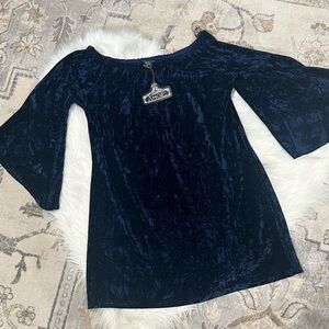 Angie Midnight Blue Velvet Off-Shoulder Blouse